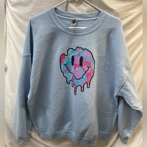 Gildan pullover sweatshirt with multicolored smiley face ladies sz 2x